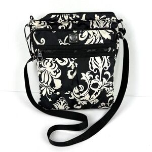Brighton Crossbody‎ Bag Nylon Floral Black White Paisley Everyday Handbag